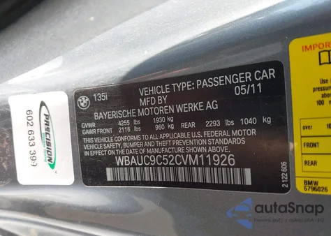 2012 BMW 135I z USA, uszkodzony, nr VIN WBAUC9C52CVM11926
